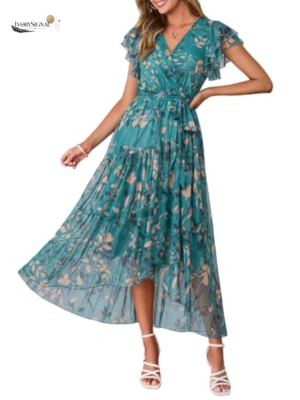 Womens Floral Boho Flowy High Low Belted Beach Wedding Guest Maxi Dress